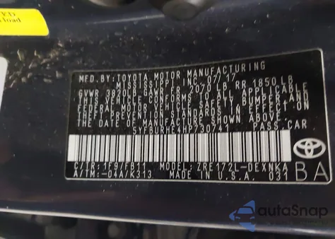 2017 Toyota Corolla Le from USA, damaged, VIN 5YFBURHE4HP730741